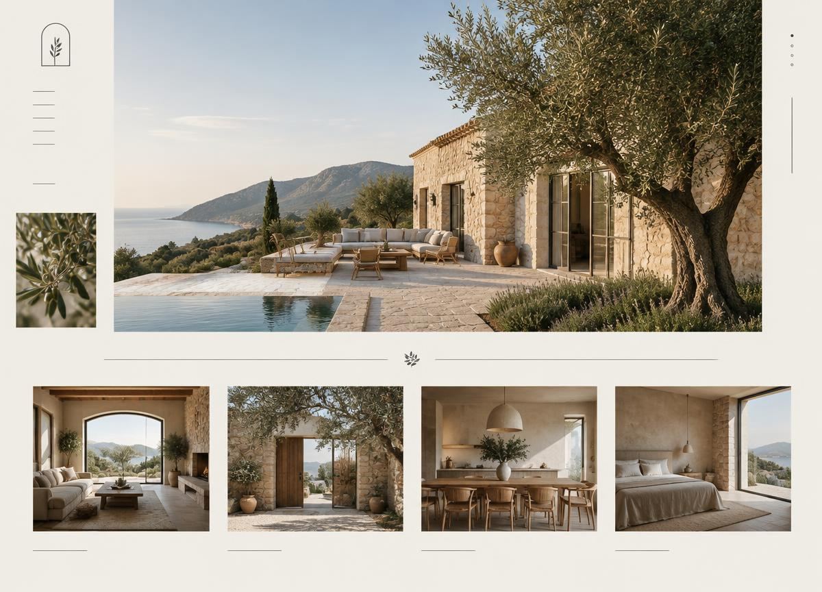 Website concept for an interior design studio featuring a Mediterranean home
