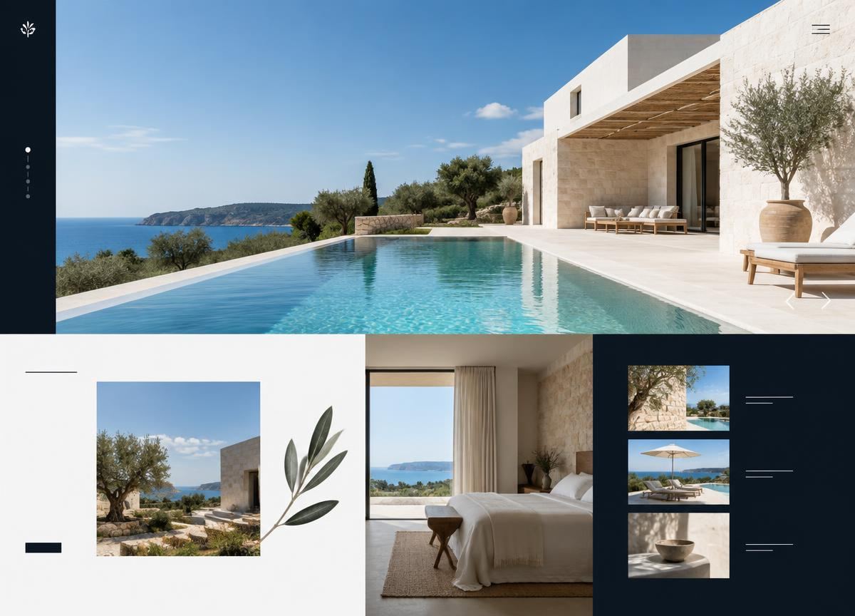 Website concept for a boutique stay with a Mediterranean villa and pool